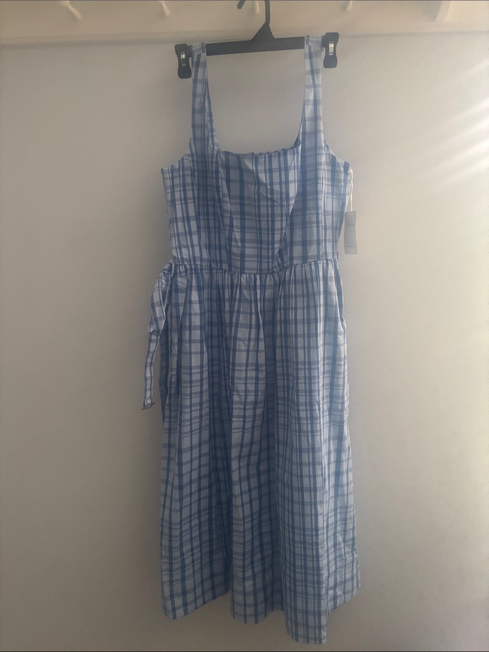 Blue Plaid Maxi Dress with Tie Waist